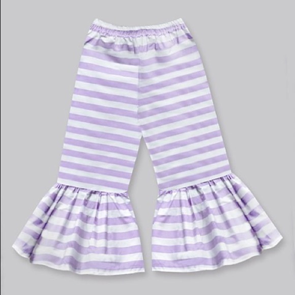 Girls Light Purple Stripe Boho Ruffle Pants